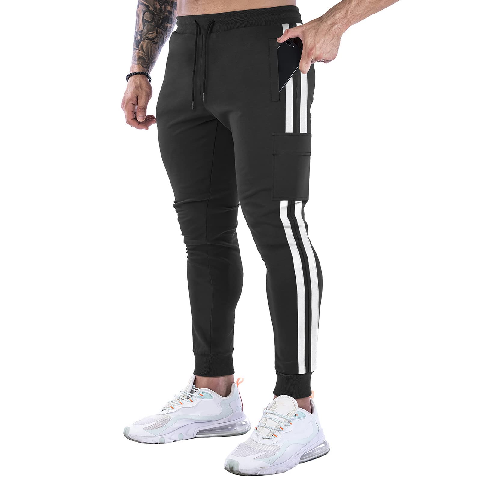 BOOMLEMONMen's Track Pants Joggers Casual Slim Pants Gym Workout Tapered Sweatpants with Stripes