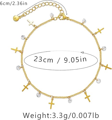 Miniatura 6 de Cross Anklets for Women 18 Gold Plated Dainty Gold Cross Crystal Anklet Bracelets for Women Teen Girls, Adjustable, Handmade Anklets