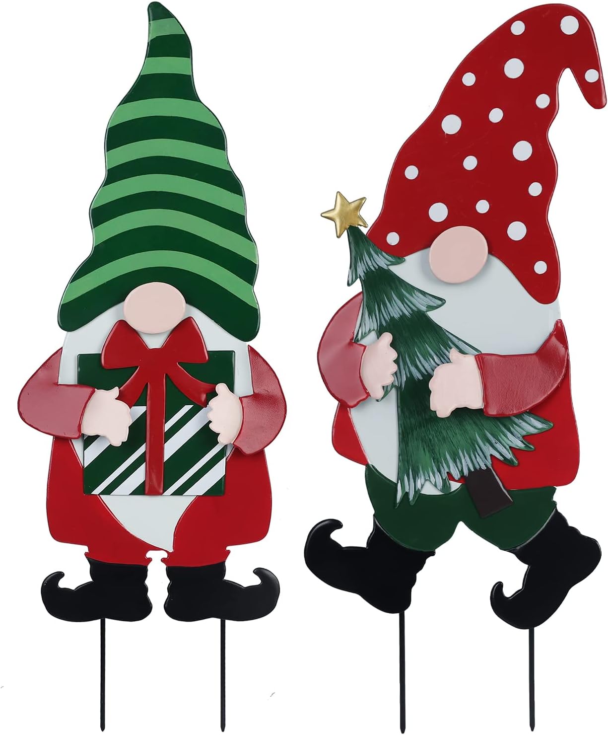 YEAHOME Outdoor Christmas Decorations for Home, Decorative Garden Stakes 2 Pack Gnomes for Christmas Decor, Metal Yard Signs Xmas Decorations for Outside Garden Yard Lawn Patio Holiday Party Green