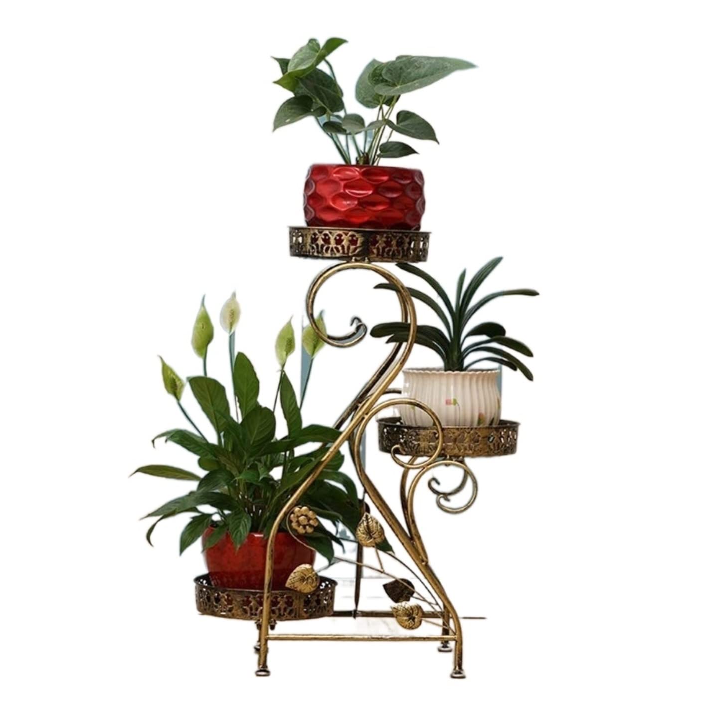 DFGHNBVC Plant Stand Plant Shelves Flower Holder Wrought Iron Flower Stand Floor Flower Pot Stand Modern Plant Stand Indoor Balcony Flower Stand Plant Shelf Plant Rack,Gold-80 * 55 * 28Cm No Wheel