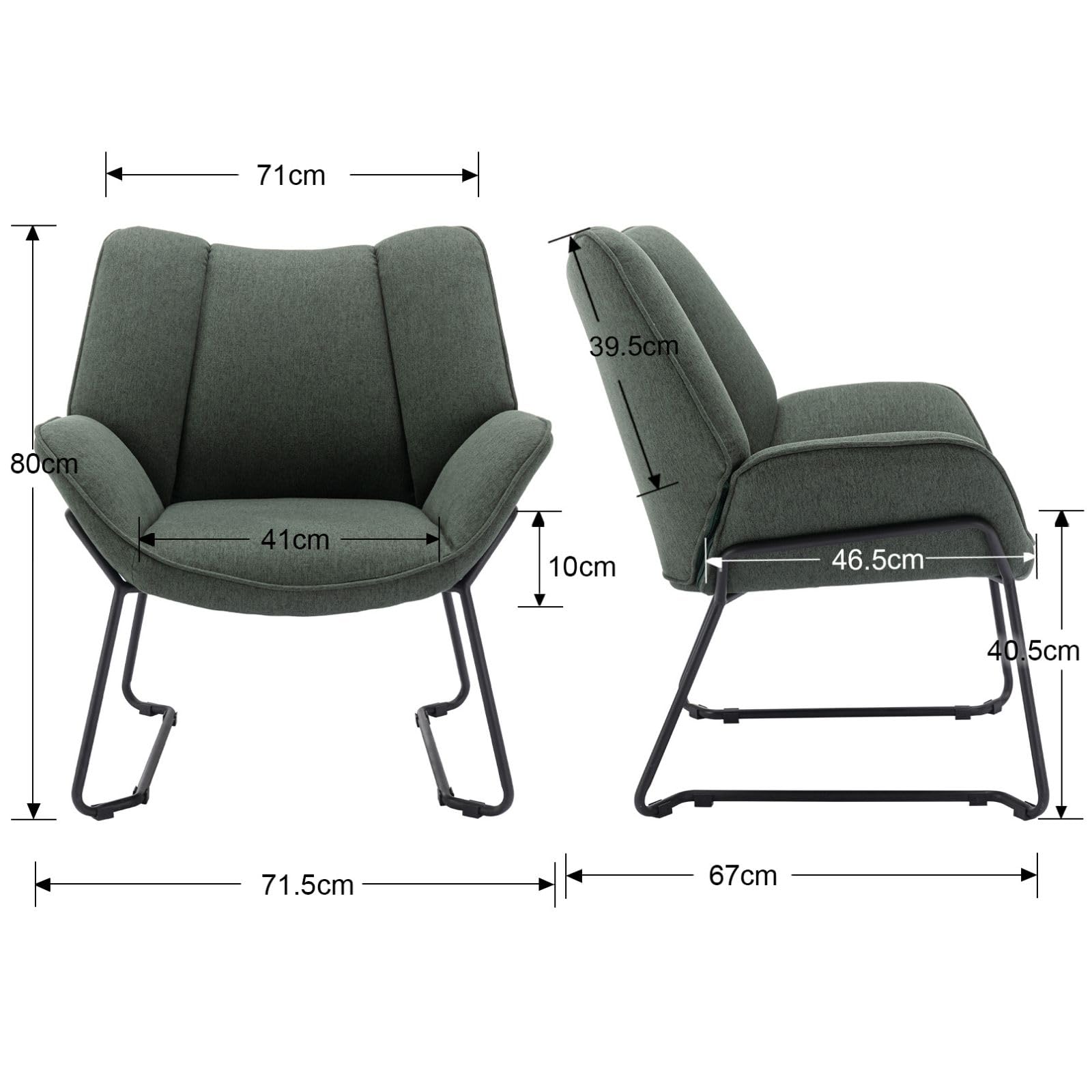 Ya-Home Poltrona Imbottita Sedia da Salotto Moderno con Gambe in Metallo Poltroncine Salotti in Tessuto di Lino Poltroncina con Braccioli per Camera da Letto/Soggiorno, Verde