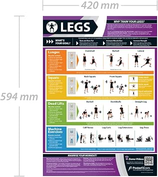 Legs Exercise | Full Legs Workout | Improves Strength Training | Laminated Gym and Home Poster | Includes Online Video Training Support | Size - 594mm x 420mm (A2) | Improves Personal Fitness