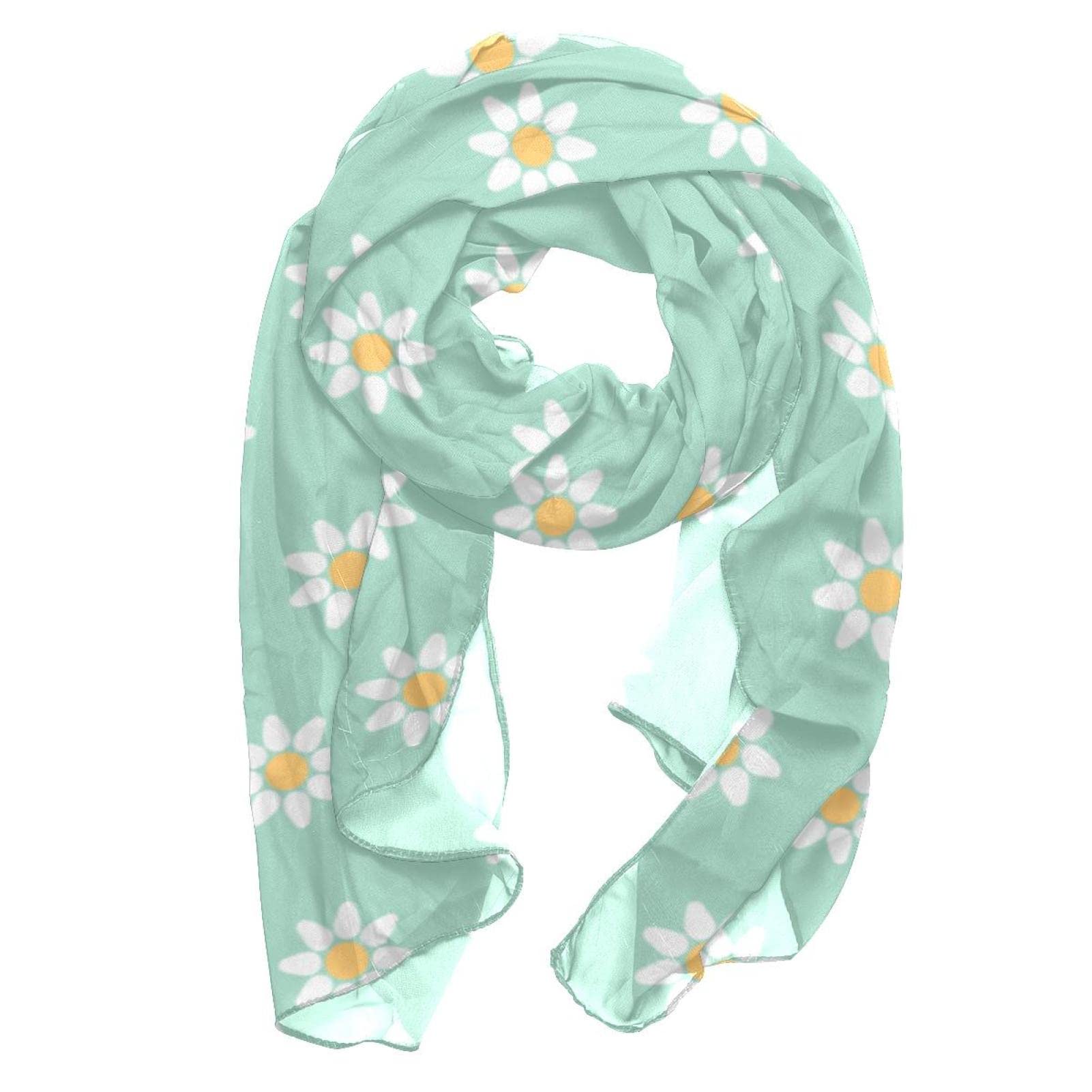 Head Scarf Fashion Chiffon Hair Scarf Scarves for Women Mint Green Daisy Pattern-01