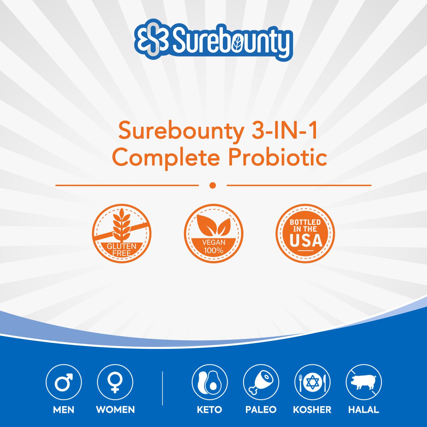 Probiotics 120 Billion CFU, Probiotics for Men & Women, Prebiotics + Digestive Enzymes, Highest Potency, 3-in-1 Complete Probiotic, 30 Capsules