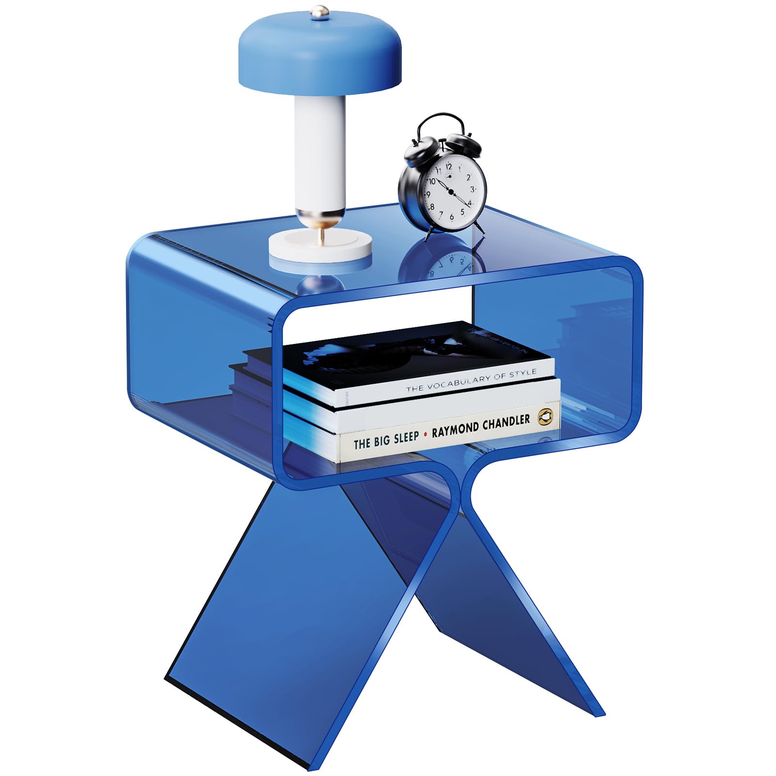 solaround Acrylic Nightstand Side Table Modern Design Clear Home Decor Display End Table for Living Room (Blue)