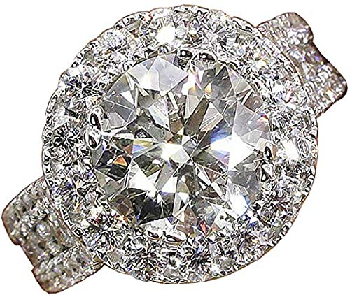 Wedding Engagement Promise Ring,18K White Gold Plated CZ Rings 925 Sterling Silver 3 Carat Round Cut Halo Wedding Ring for Women WR01 (9)