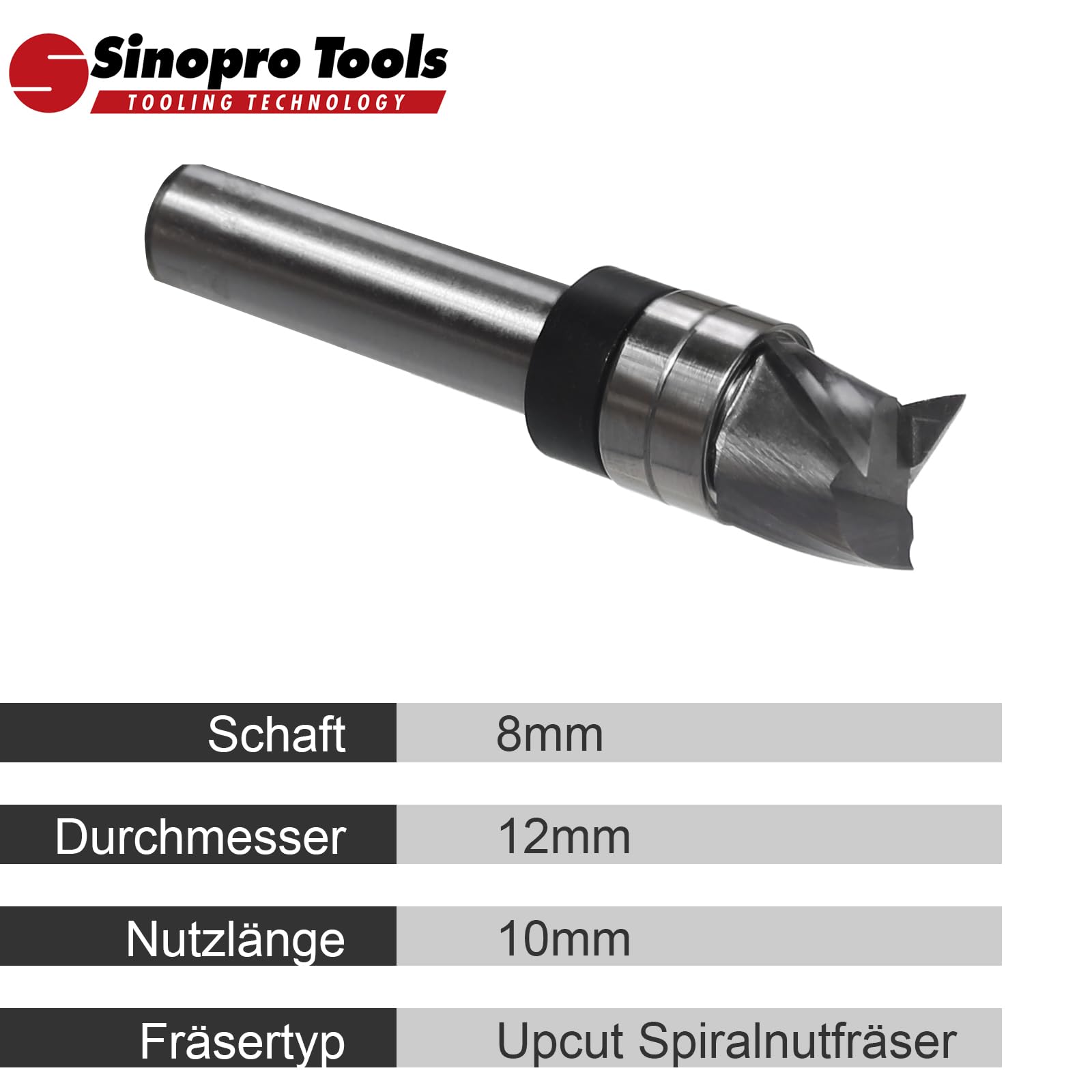 Spiralfräser 8mm Schaft VHM Fräser, 3Flöten Up Cut Nutfräser, 12mm Schnittdurchmesser，10mm Schnittlänge，Bündig-Profilfräser für Holz Kanten Bündig zu Fräsen oder um zu Kopieren