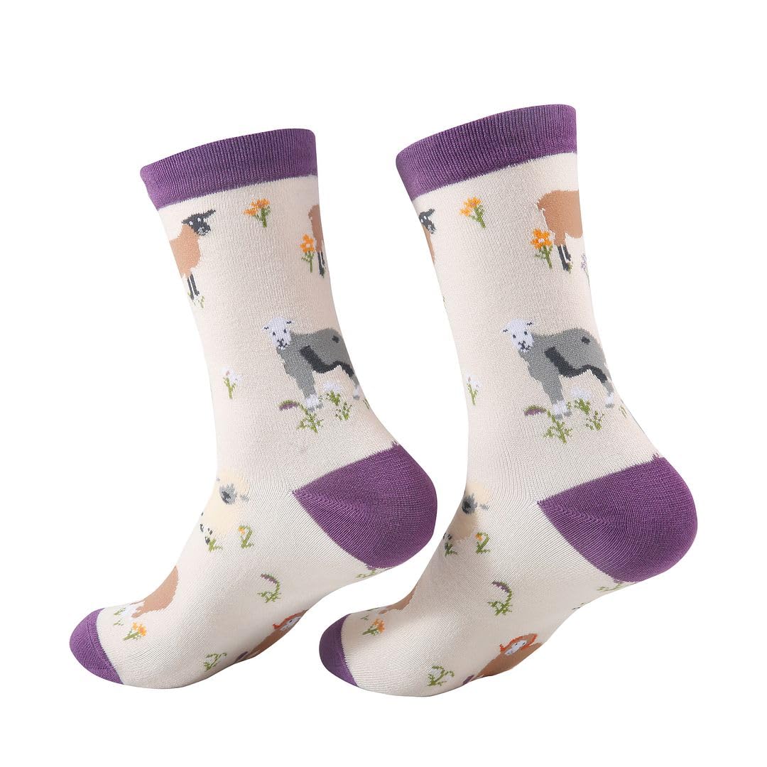 Eco Chic Unisex Sheep Realism Beige Womens Bamboo Socks Breathable Hot And Cold Weather Uk 4-8 Single Pair (Sheep Realism Beige)