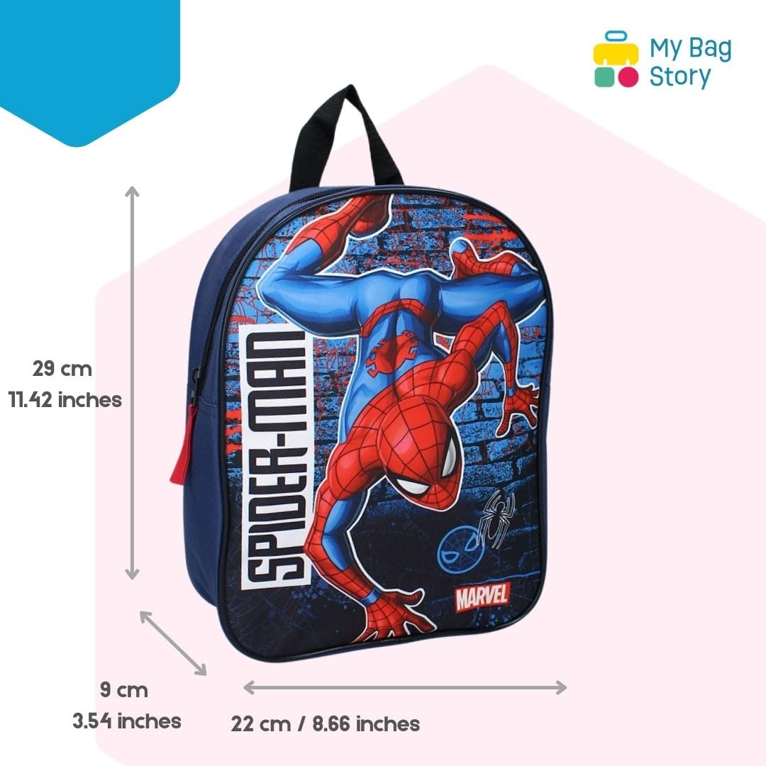 mybagstory - Plecak - Spiderman - Niebieski - Dziecięcy - Szkoła - Przedszkole - Żłobek - Szkołka - Chłopiec - Rozmiar 29 cm - Regulowane ramiączka - Pomysł na prezent, Spiderman - Niebieski, Enfant