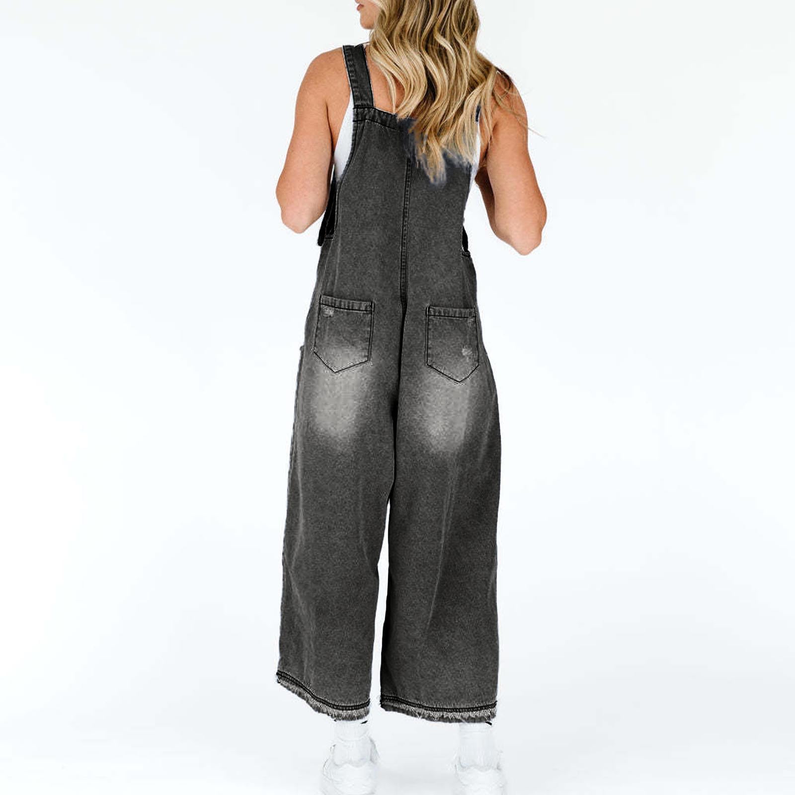 SYDUZAX Combinaison Jean Femme Salopette en Jean Grande Taille Combinaisons et Combishorts Fluide Femmes Jambes Larges avec Poches sans Manches Plage Jumpsuit Chic et Élégant Décontractée