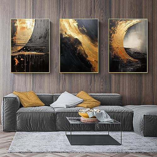 Art posters de luxe KEBIA avec peinture imprimé doré et noir sur toile de lin moderne