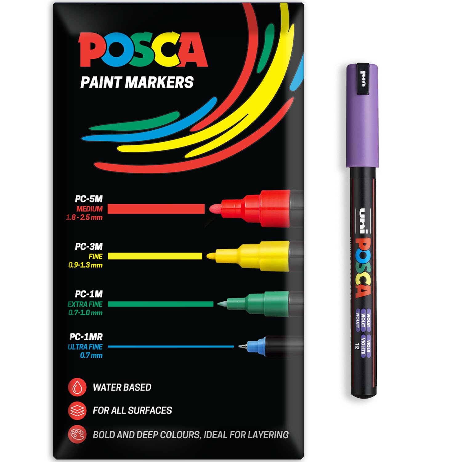 Posca Water Based Acrylic Paint Marker Pens | Multi Surface Use Permanent Paint Pen | Pack of 1 in Envelope Gift Packaging | Glass, Fabric, Canvas, Wood etc | PC-1MR, Violet โ image 1