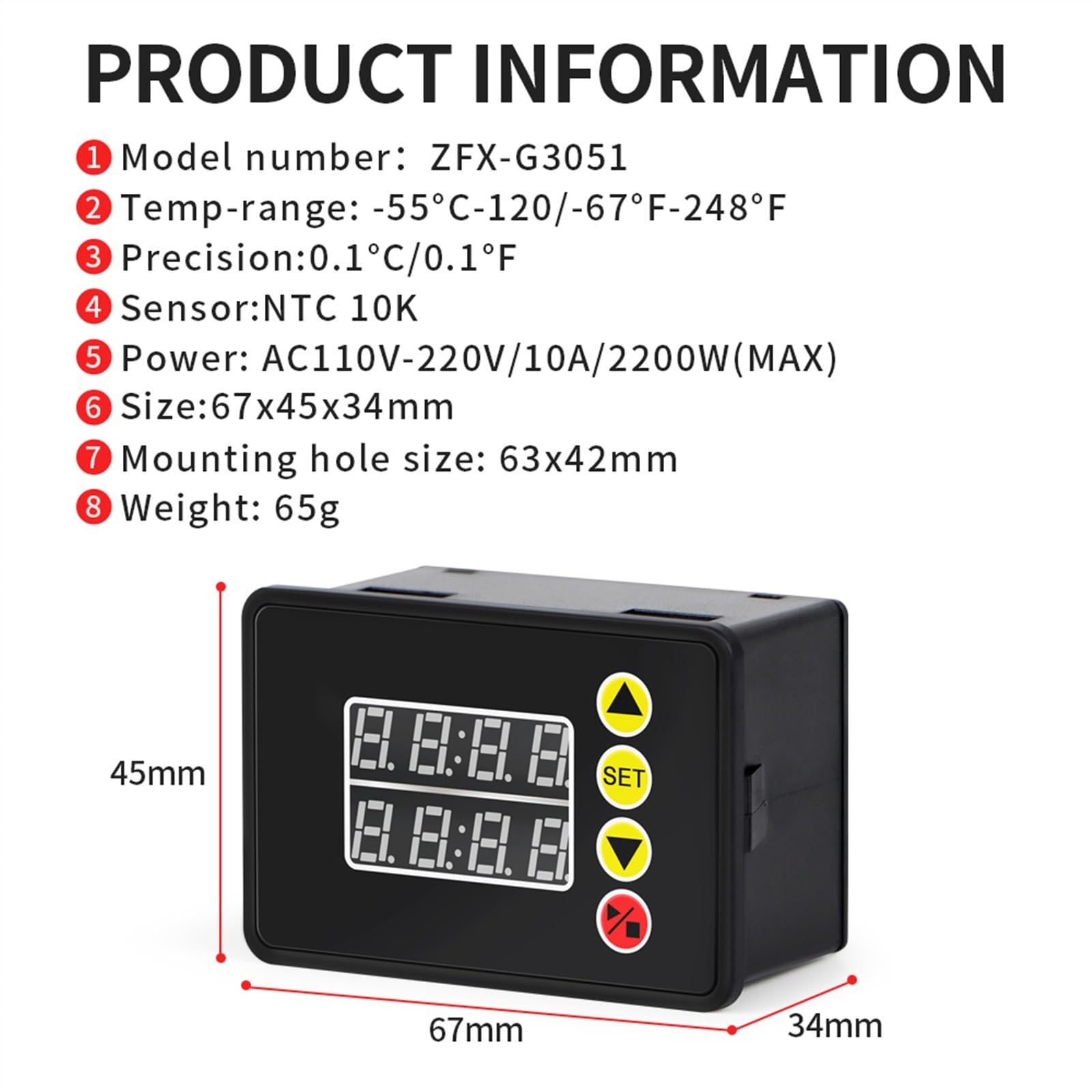 Regolatore di Temperatura Digitale con Display a LED, termostato, Controllo del Calore e Raffreddamento, termoregolatore AC110-220V sensore a sonda