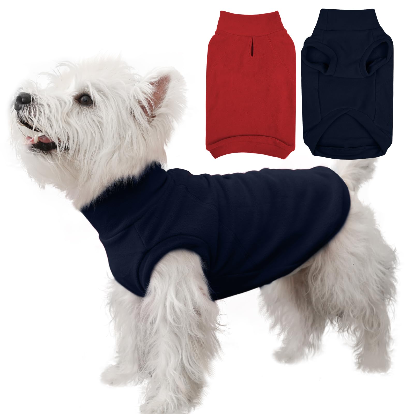 IECOii Paquete de 2 chalecos de forro polar para perro, sudadera elástica acogedora con agujero para correa para otoño e invierno, abrigos cálidos para mascotas pequeñas en interiores y exteriores
