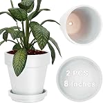 8 Pot en argile de pouce pour plante avec Saucer - 2 Grand pot de terre cuite avec trou de drainage, pot d'argile planteurs, pot de Terracotta pour plante extérieure intérieure