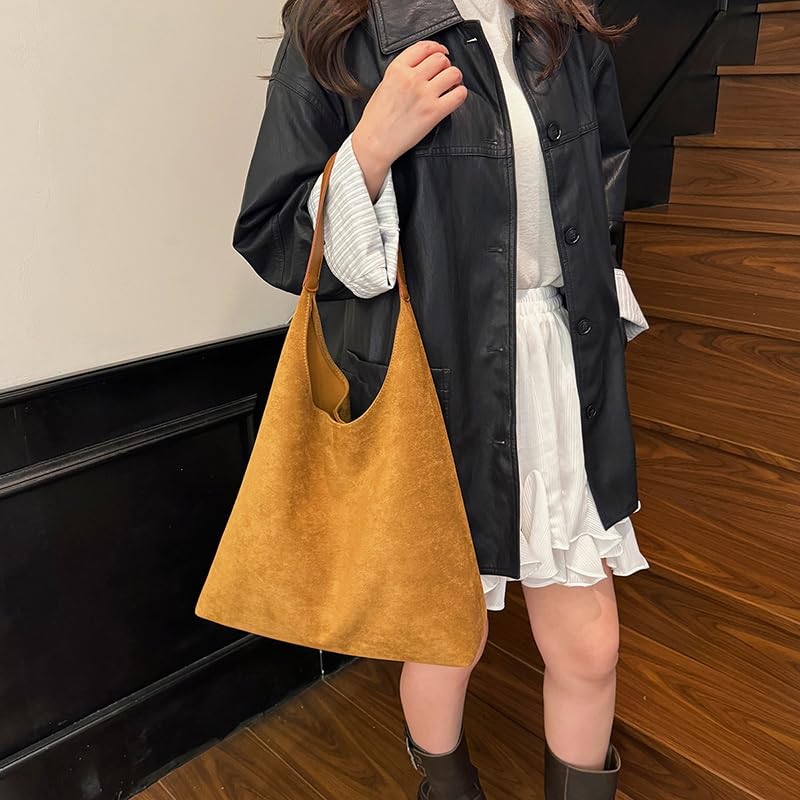 Suede Purses for Women 2025 – Large Capacity Retro Suede Hobo Slouchy Tote with Soft Leather Feel, Versatile for Work3