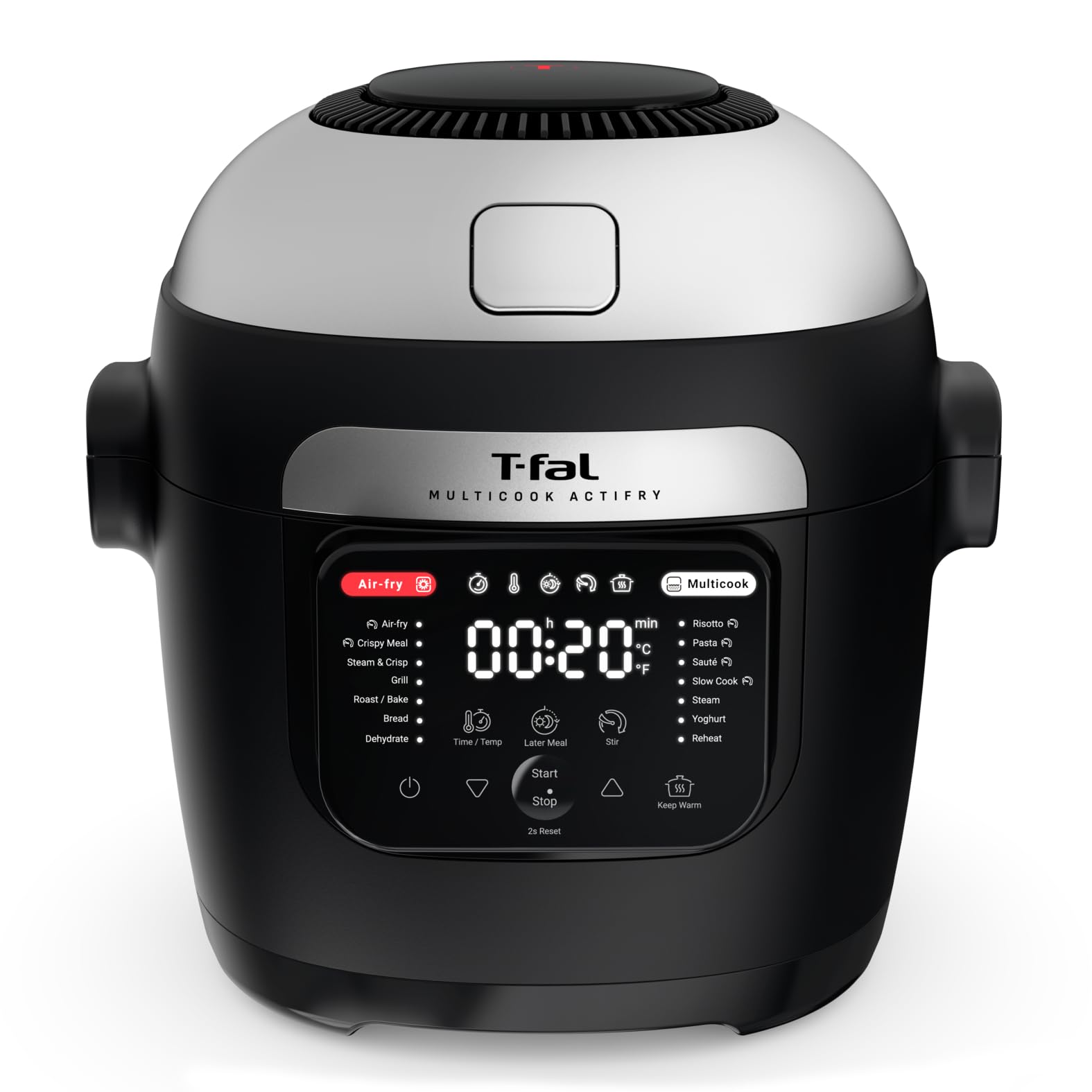 T-fal Multicook Actifry, Multicooker & Air Fryer with Automatic Stirring Paddle, 6 L / 6.3 Qt., Chrome