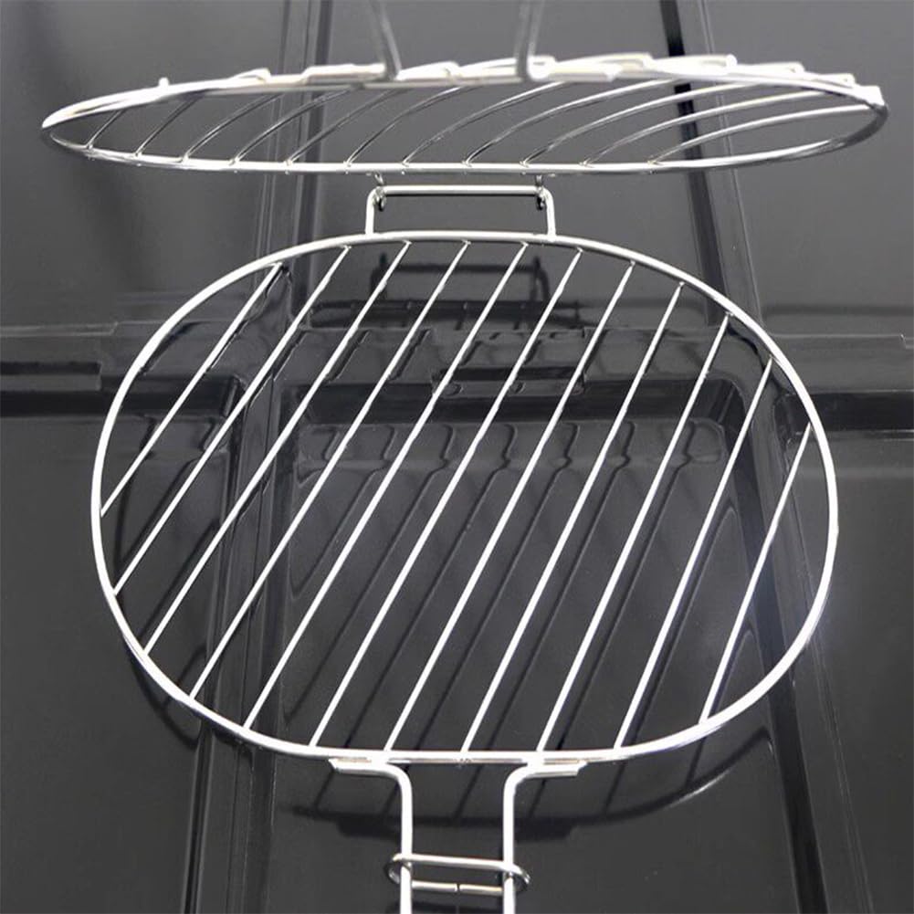 Griglia per pesce, in acciaio inox 304, 60 cm, pieghevole, con manico lungo, ovale, per pesce, verdure, gamberi, bistecche, campeggio, cucina all'aperto
