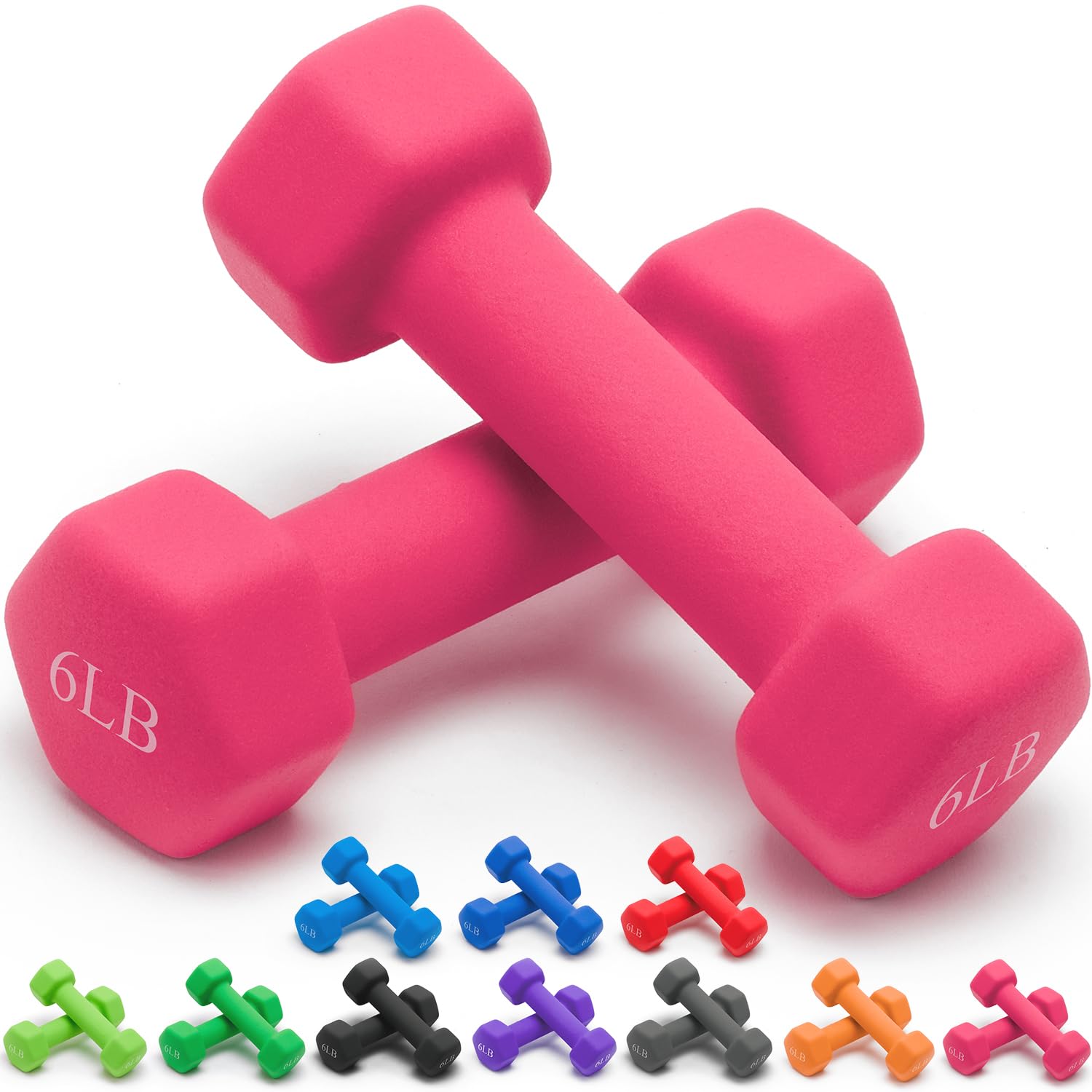 Portzon Dumbbells Neoprene with Non Slip Grip weight for Total Body Workout Exercise and Muscle Toning Compatible with of 2 Set,1-15 LB, Anti-Slip, Anti-roll, Hex Shape