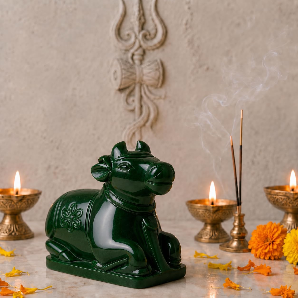 Green Jade Nandi | Natural Crystal Maragatha Stone Nandikeshwara Bull Murti Home Temple | Handcrafted in Varanasi | Himalayan Margaj Nandideva | Mahashivratri Sawan (20 Grams Approx)-image-6
