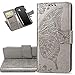 Produktbild COTDINFOR Etui für Samsung Galaxy J6 Plus Hülle PU Leder Schutzhülle Magnet Tasche Flip Handytasche im Bookstyle Lederhülle für Samsung Galaxy J6 Plus 2018 Flower Butterfly Gray SD