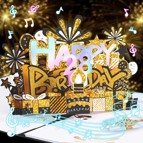 3D Pop Up Birthday Cards, 1-100 Age Luxury Blowable LED Light Candle Cake Music Happy Birthday Card Greeting Cards Birthday Gifts Decorations For