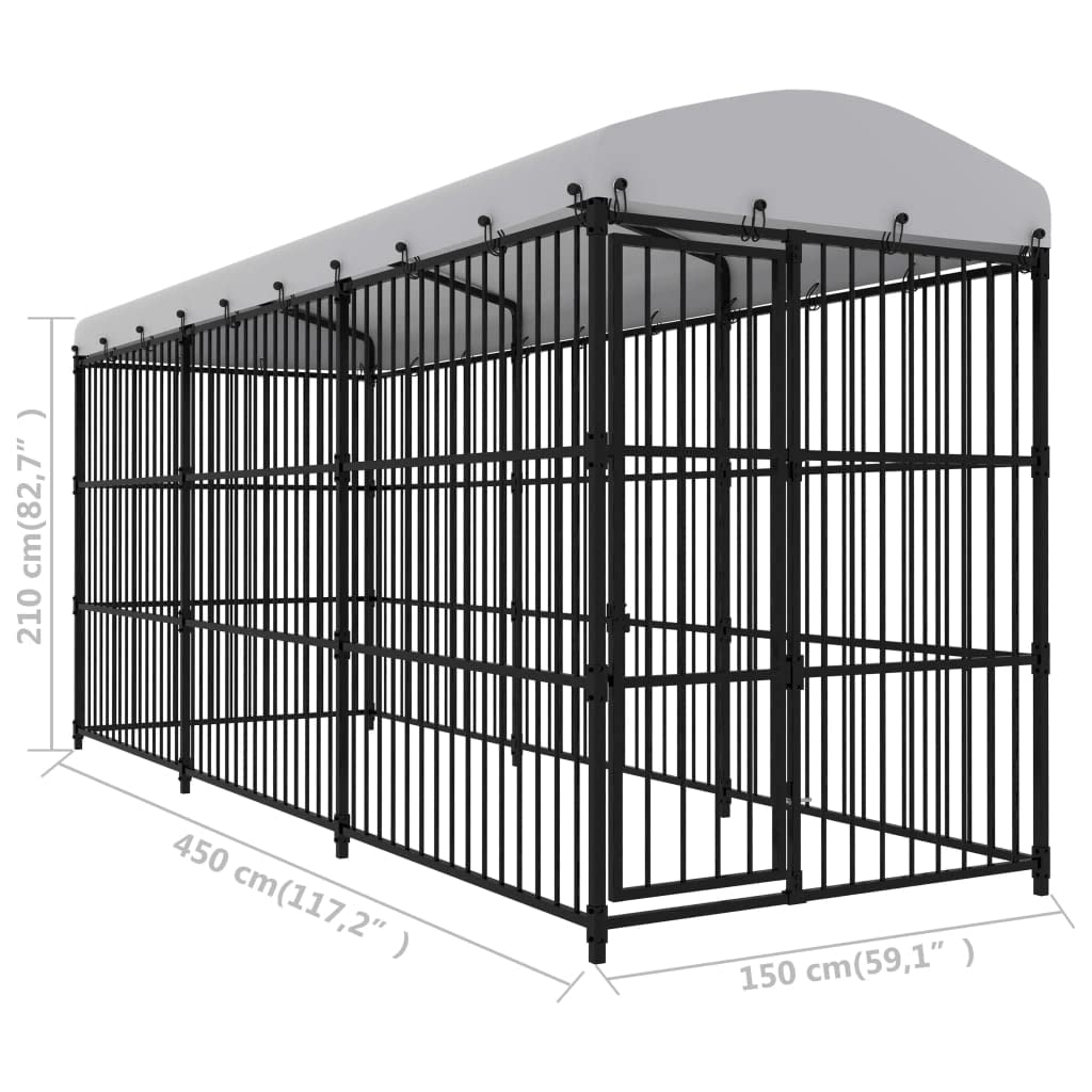 vidaXL Perrera de Exterior con Techo Animales Mascotas Casa Jardín Bricolaje Estructura Ejercicios Juegos Espacio Jaula Caseta Casilla 450x150x210 cm