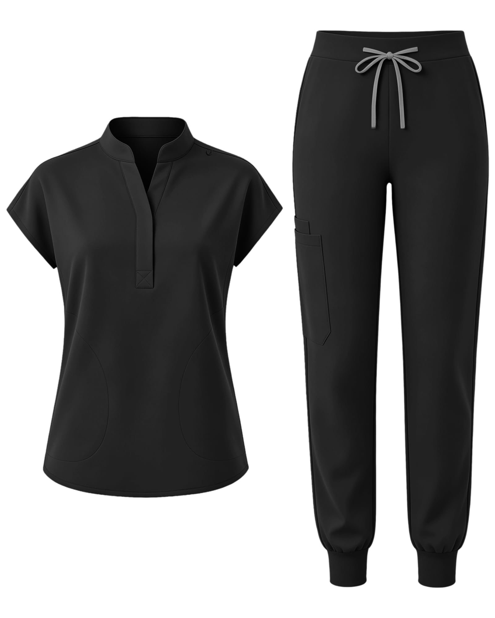 Scrubs for Women Set, Stand Collar Top & Jogger Pant 8 Pockets