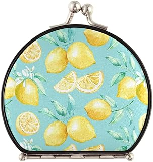 susiyo Vintage Compact & Travel Mirror with Bukle Closure, Yellow Lemons Makeup Mirror Small Portable Foldable Easy to Carry for Women Girls Purses