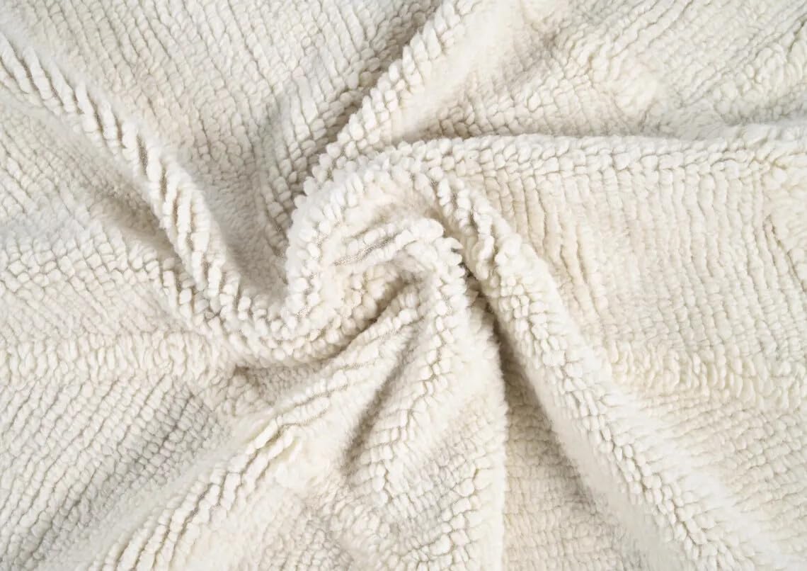 Hand Woven Ivory Wool Rectangular Abstract Geometric Textured Living Room Area Rug 54 Pounds 8.0x10.0