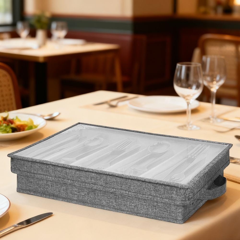 Silverware Boîte de rangement pour couverts avec poignées, séparateurs réglables et fenêtre transparente 43 x 29 x 8 cm