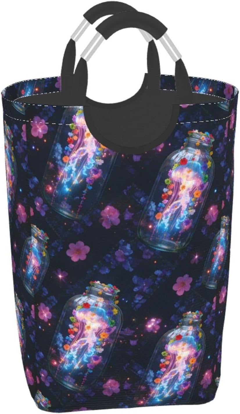 Nocturnal Bloom Foldable Dirty Laundry Bag, Waterproof Oxford Fabric With Pe Board Base, 50l Capacity For Home & Travel