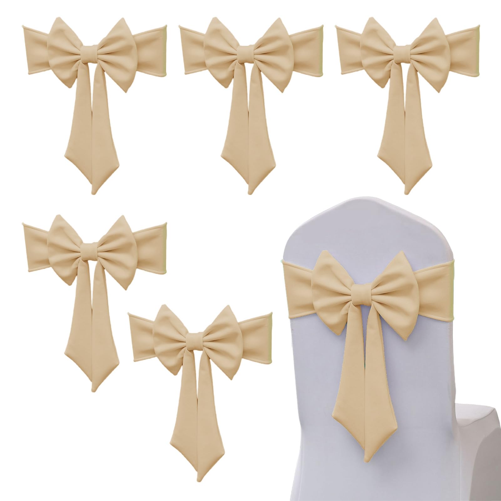 Tissting 6 Pcs Chair Sashes Bows Light Khaki Decorative Chair Bow Spandex