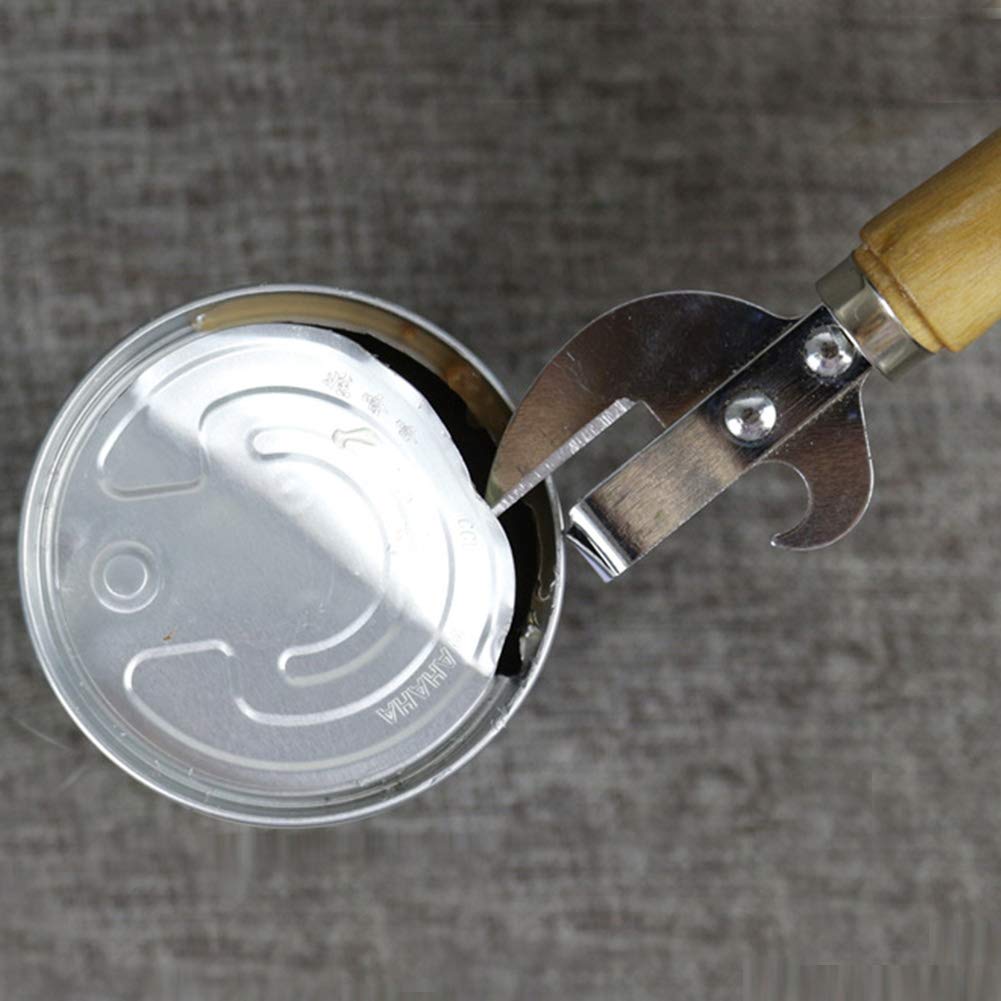 Kitchen Utensil Multifunctional Lid Remov-e Side Cut Manual Can Opener with Wood Handle(size:15.4x1.8 mm)