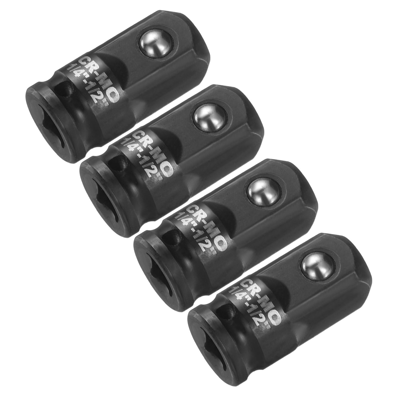 sourcing map 4pcs Impact Socket Adapter 1/4" Female to 1/2" Male Square Drive Increaser Standard SAE CR-MO Steel Converter Impact Driver Ratchet Wrench Breaker Bar Conversion, Black