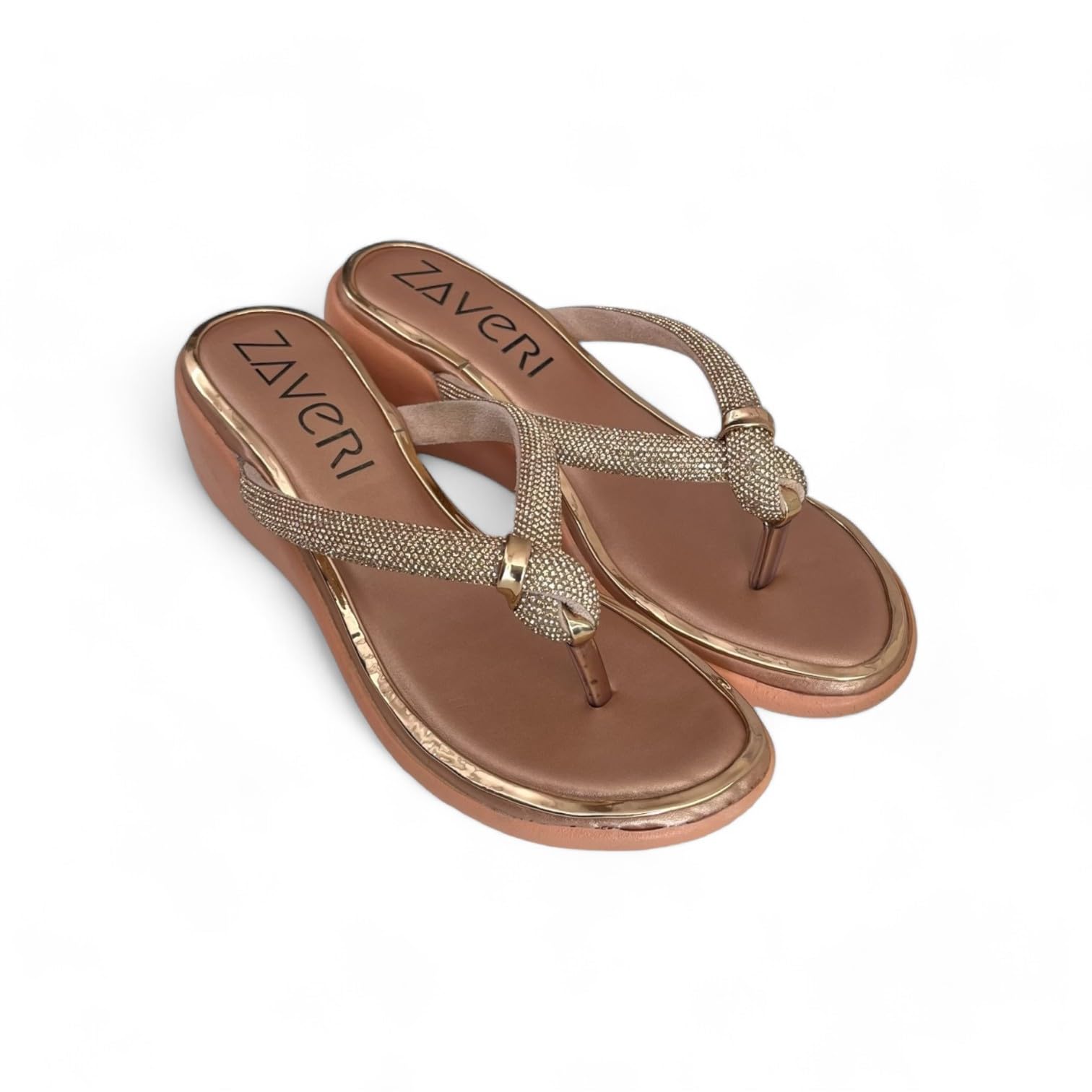 Zaveri House of Fashion Komfort V Shape Design Flat Sandals for Women (Rose Gold) | Diamond Stone Studded Strap with Padded Insole | Ethnic Slip-on Fashion Sandals (UK 5) (B0D5YRNBCX) Amazon Price History, Amazon Price Tracker