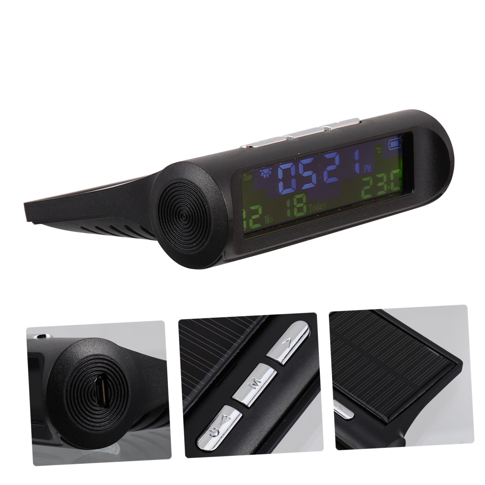 OUNONA Reloj Digital Solar Para Decoración De Salpicadero De Coche Innovador Con 3 Piezas Para Calendario Y Visualización De Temperatura.