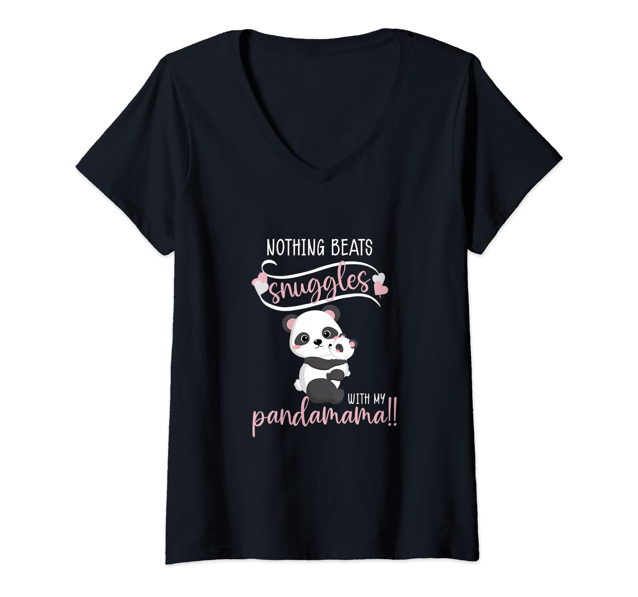 Womens Cute Women's Mother's Day Panda Mama and Baby Hugs Design V-Neck T-Shirt