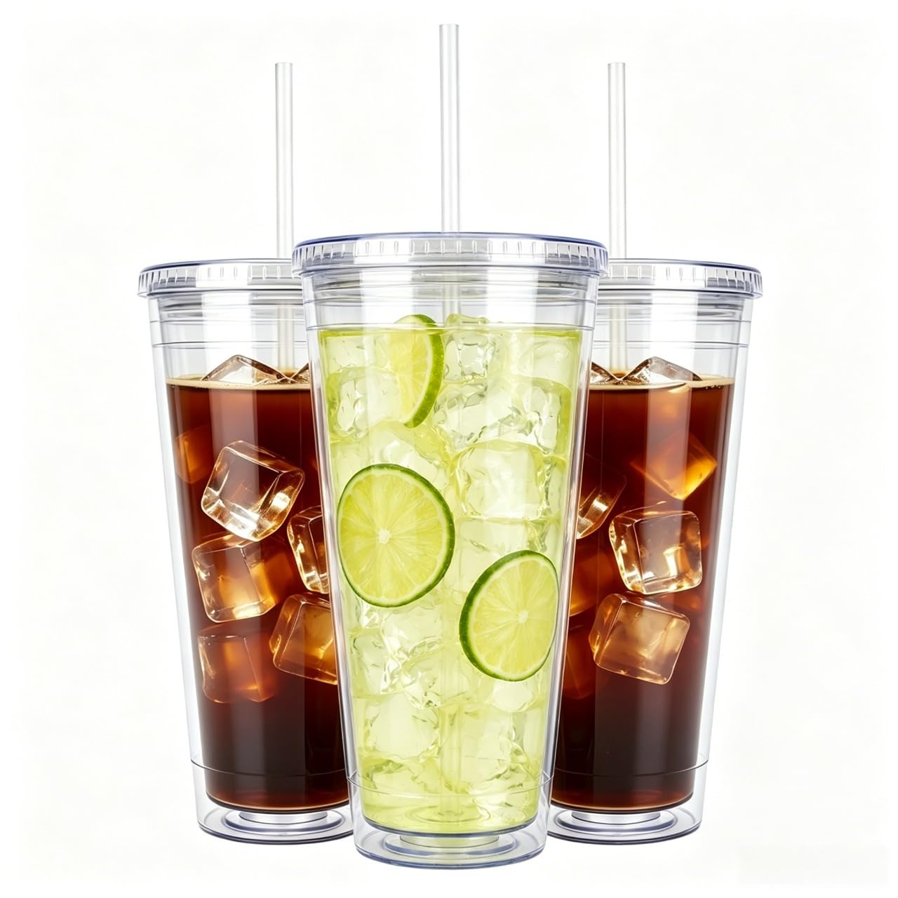 Sursip 32oz Clear Tumblers with Lids and Straws, Reusable Iced Coffee Cups