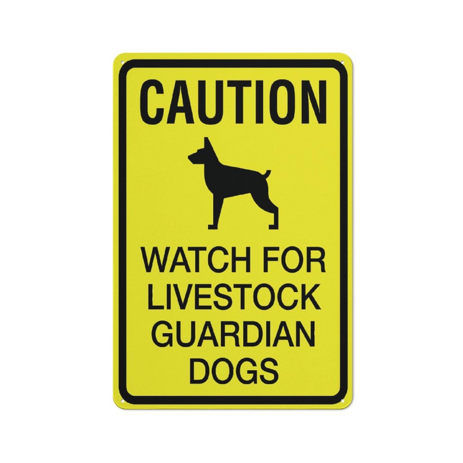 Caution - Watch For Livestock Guardian Dogs (Bright Yellow) Sign, 8x12 Inch Metal Aluminum, Pre-Drilled Holes for Easy Mounting, Indoor/Outdoor Use for Fence, Door, Gate