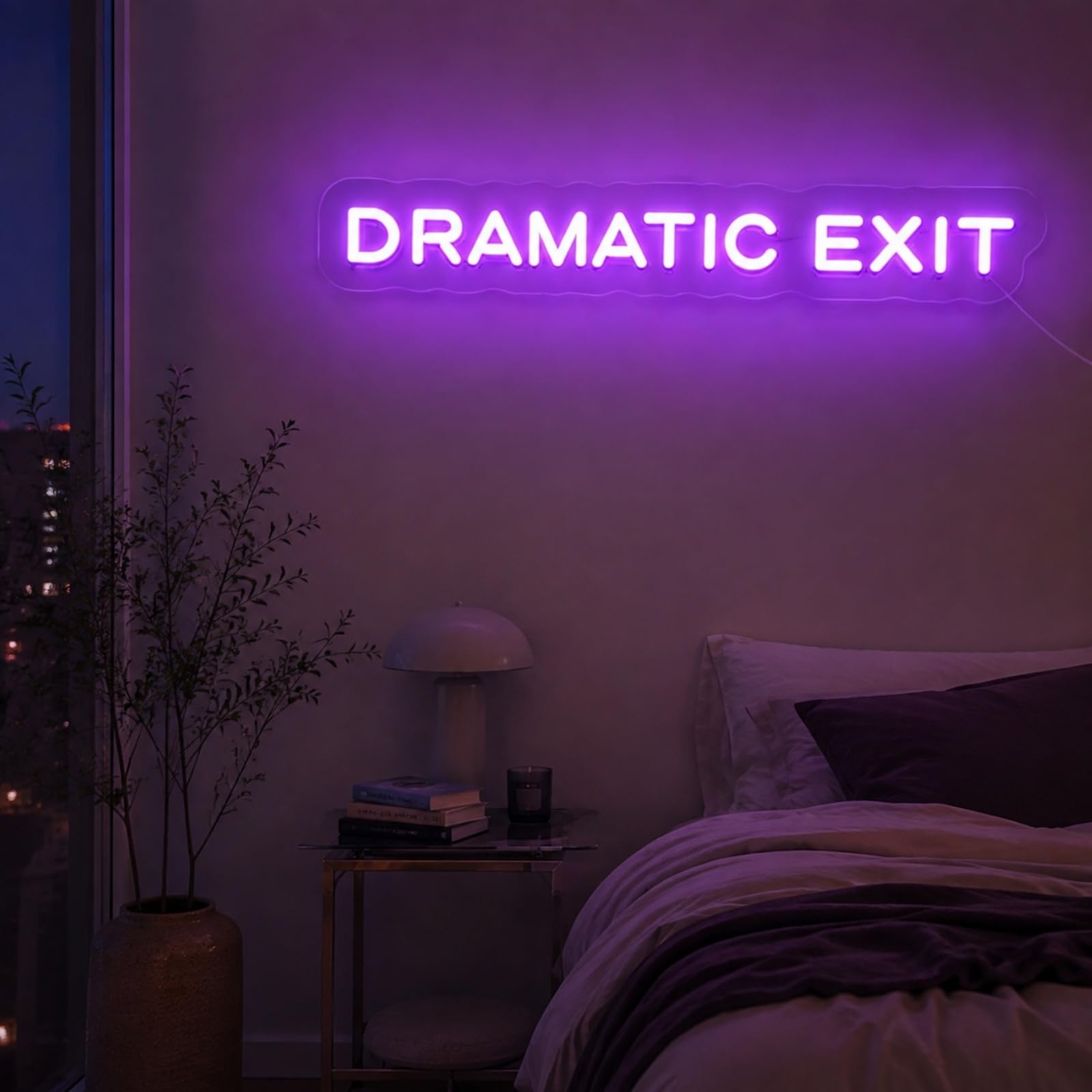 DAKABUKA Dramatic Exit Neon Sign Purple LED Neon Light Sign for Wall Decor USB Powered Aesthetic Neon Sign for Bedroom Living Room Bar Party Home Art Wall Decoration Gift(16.54"x2.4") — image 1