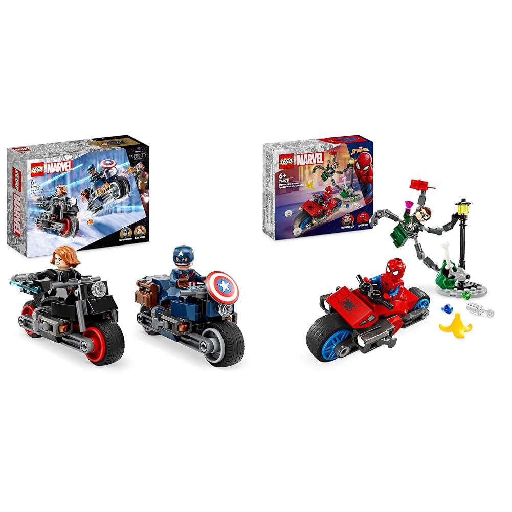 LEGOMarvel Black Widow & Captain America Motorcycles, Avengers Age of Ultron Set & Marvel Motorcycle Chase: Spider-Man vs. Doc Ock, Motorbike Building Toy for Kids, Boys and Girls aged 6 Plus