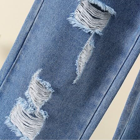 Girls Kids Ripped Jeans Straight Wide Leg Elastic High Waisted Distressed Washed Denim Pants Y2k (Blue, 170)2