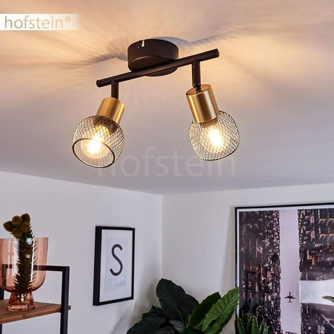 hofstein Plafondlamp Cairns, plafondlamp van metaal zwart en goud retro/vintage look kamerlamp 2 lampen, 2 x E14, lampkop naar wens draaibaar, zonder gloeilamp photo 2
