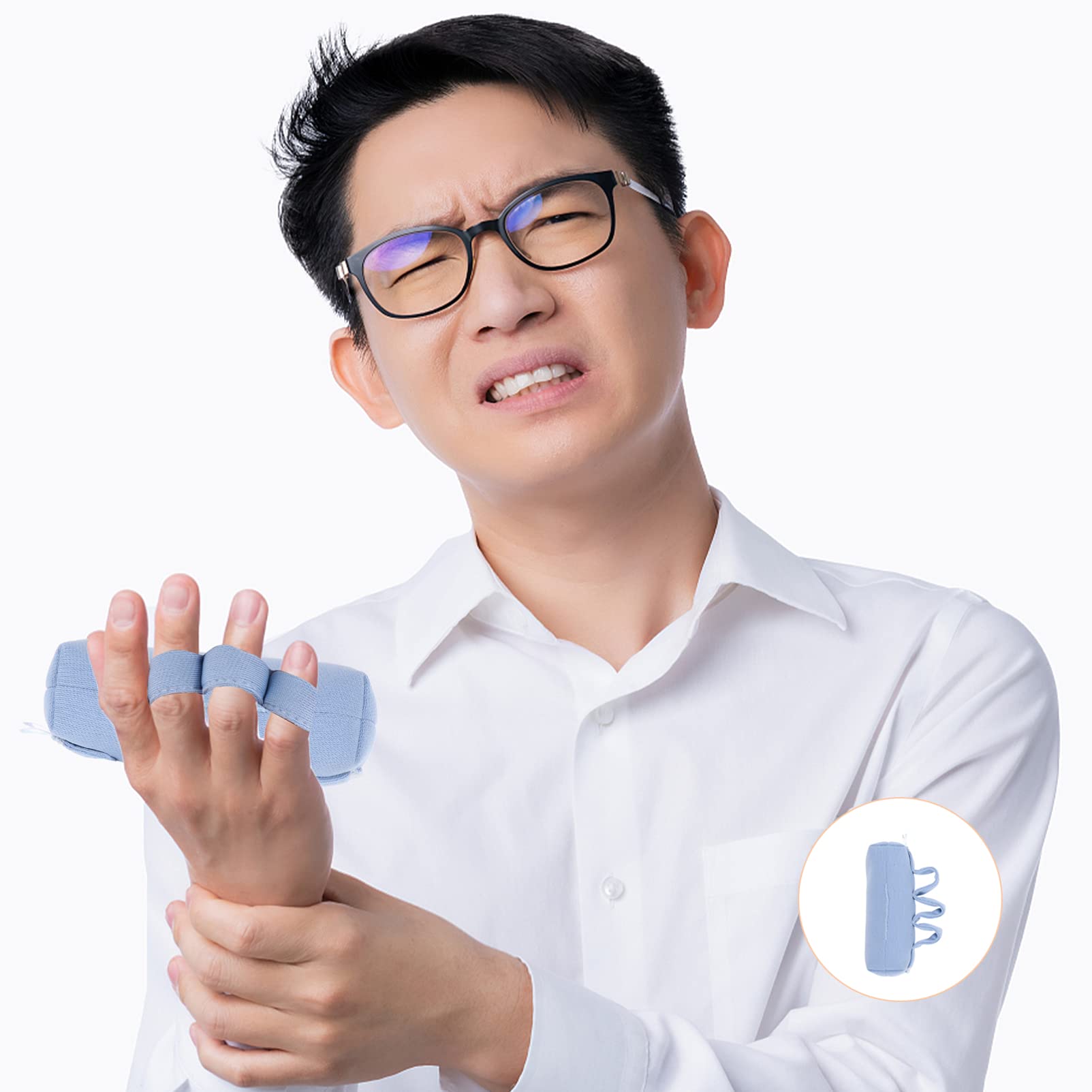 BEBEMOKO 2 Pcs Elderly Hand Contracture Relief Finger Contracture Cushion Palm Protector Finger Separator Splint Reusable Washable Sky-blue Universal Fit