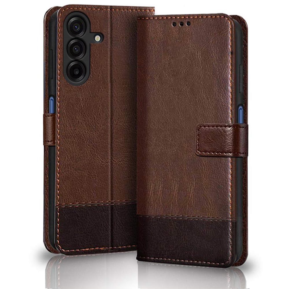 TheGiftKart Flip Back Cover Case for Samsung Galaxy A17 5G | Dual-Color Leather Finish | Inbuilt Stand & Pockets | Wallet Style Flip Back Case Cover for Samsung A17 5G (Faux Leather, Brown & Coffee)-picture-29
