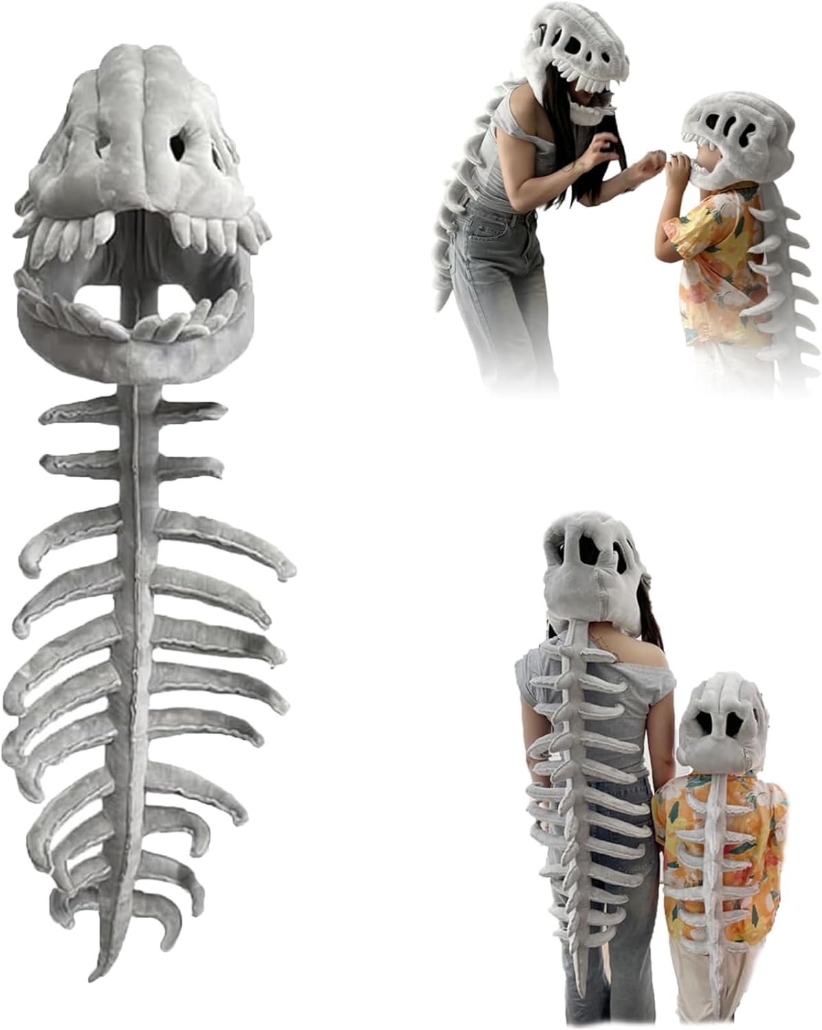 My Cozy Dino Plush Skeleton Hood, Dinosaur Skeleton Costume, Wearable Dinosaur Skeleton Plush for Halloween, Cosplay