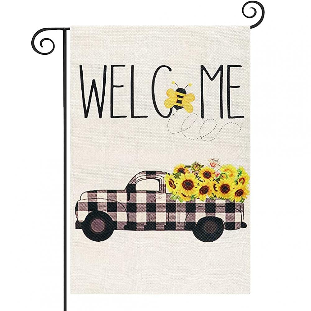 Tossper As Picture Show Welcome Garden Flag Vertical Double Sided Burlap Flags For Spring Summer Fall Outdoor Farmhouse Decor 12X18 Inch