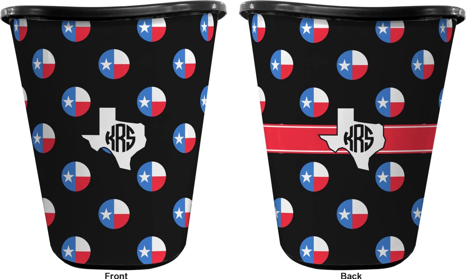 Personalized Texas Polka Dots Waste Basket - Double Sided (Black)
