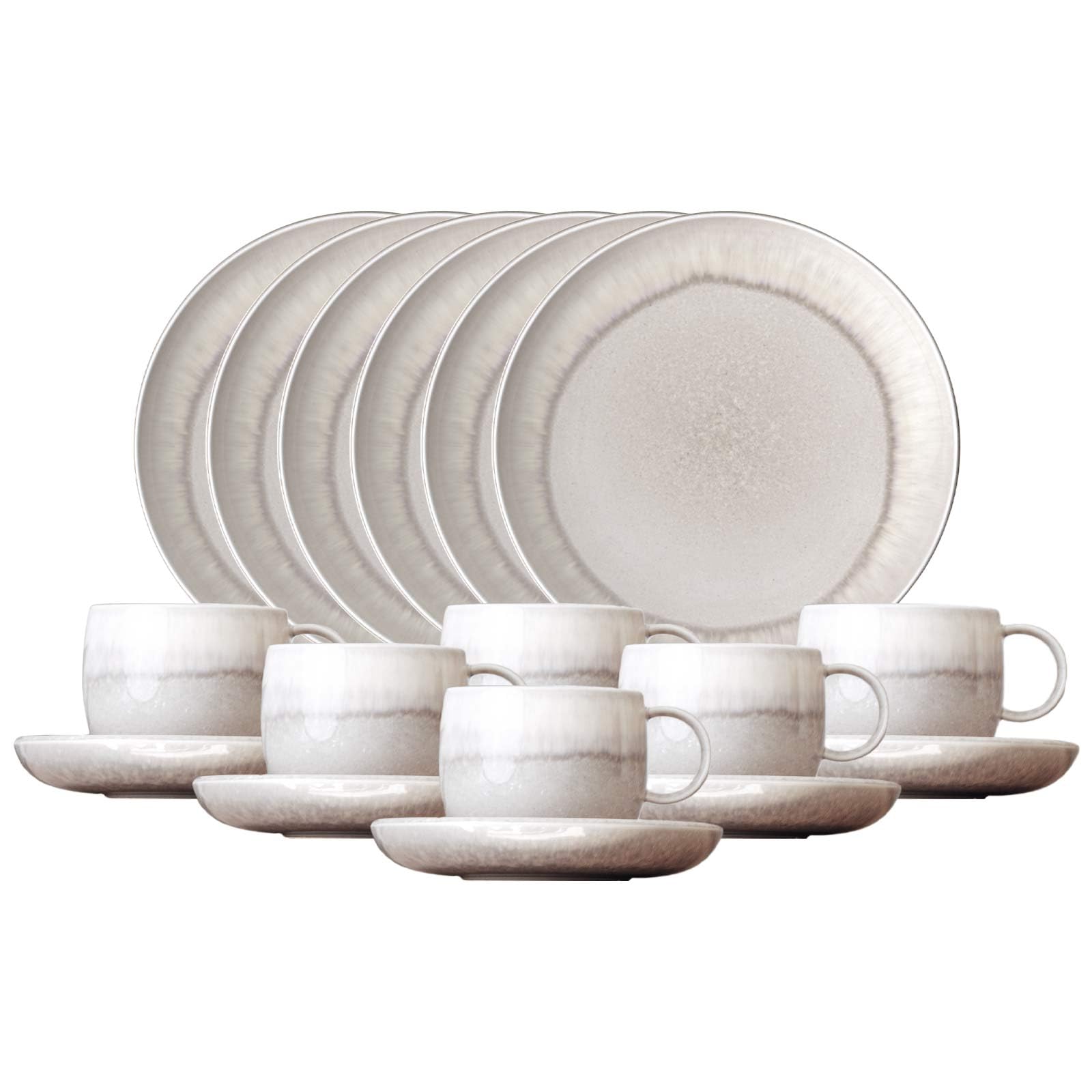 Villeroy & Boch Like. by Perlemor Sand Service à café 18 pièces, tasses à café avec soucoupes (190 ml) et assiettes à petit-déjeuner (24 cm), aspect pottery avec effet émaillé, porcelaine de qualité